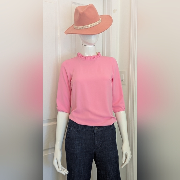 Pink Silky Ruffle Neck Blouse Xs - Picture 3 of 14